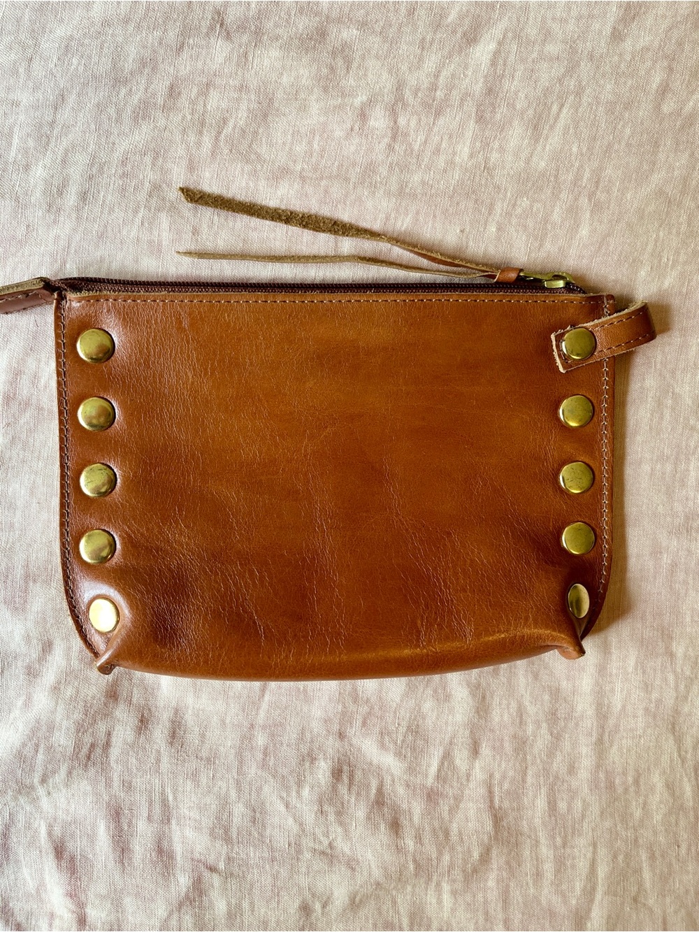 Hammitt tan leather zip pouch/ clutch/cosmetic bag/ purse organizer, like new - Picture 4 of 9